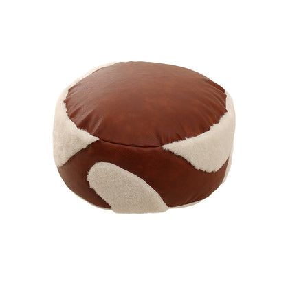 Runder gepolsterter Sitzpouf als Bodenhocker mit Vintage-Lederoptik und Teddy‑Fleece‑Einsätzen Brehn