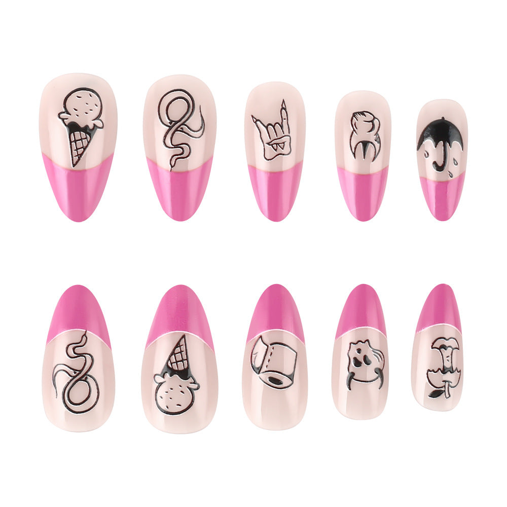 Künstlerisches Press-On-Nagel-Set mit funky Designs Brehn