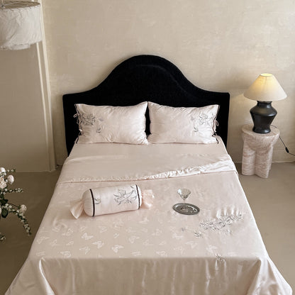 Leichtes Jacquard-Satin-Bettwäsche-Set mit besticktem Schmetterlingsmotiv und Dekorrolle Brehn