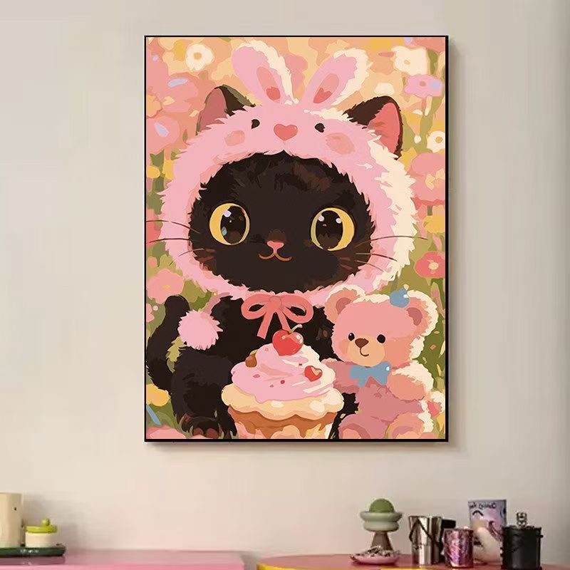 Verspielte katzenmotivierte Illustrationswandkunst Brehn