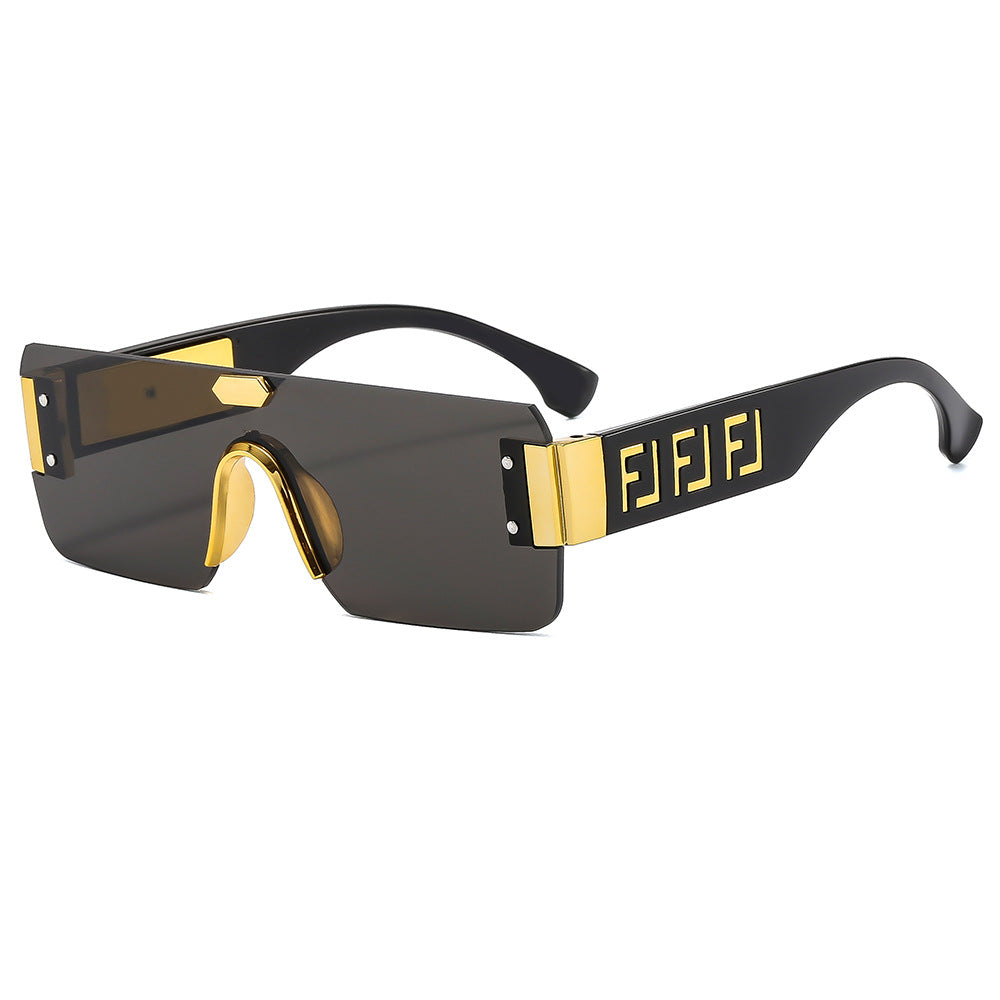 Damen futuristische Oversize-Sonnenbrille mit Metall-Details Brehn