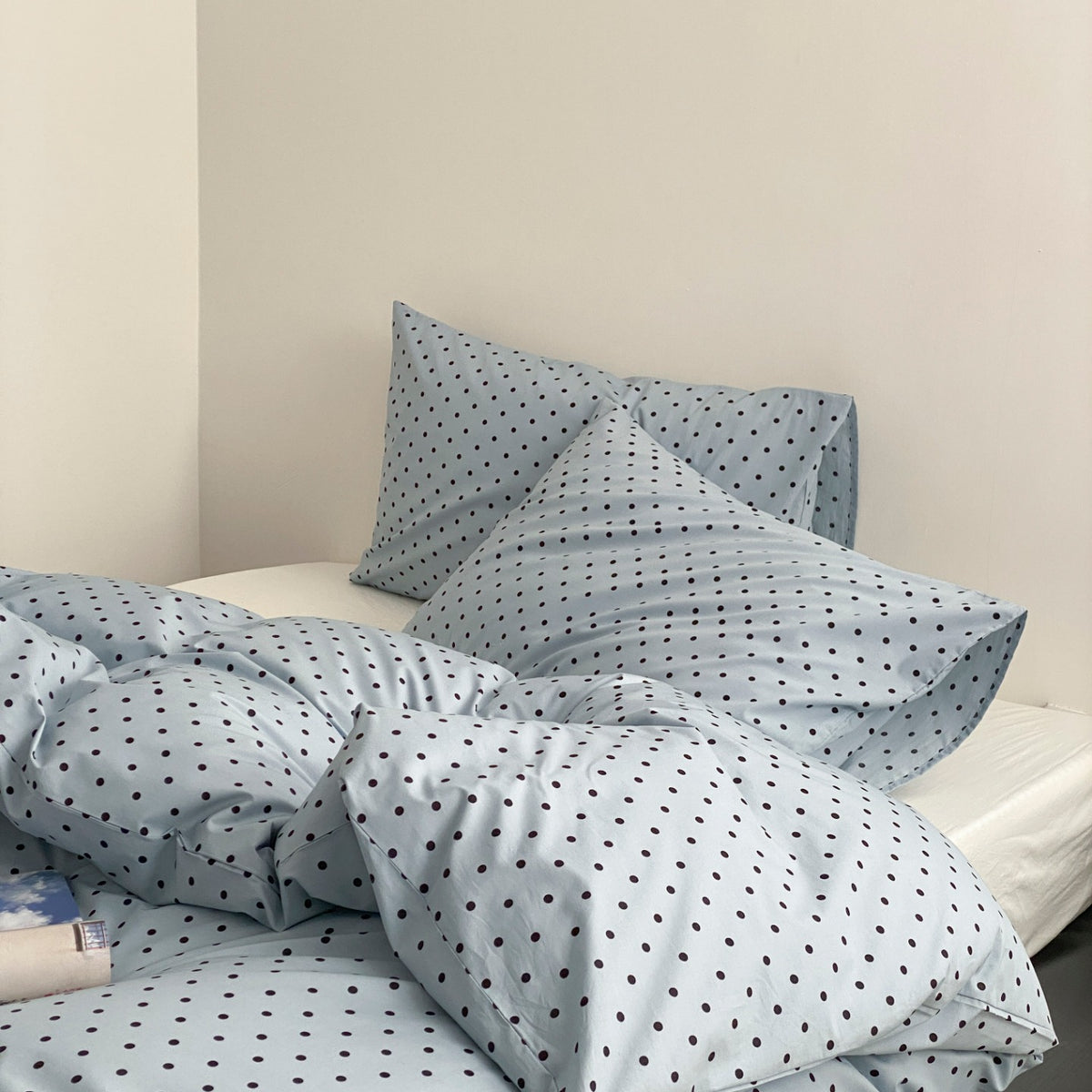 Atmungsaktives Baumwoll-Percale-Punkte-Duvet-Bezug-Set mit Reißverschluss und Kissenbezügen
