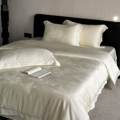 Elegantes Bettwäsche-Set aus Satin mit dezentem Jacquard-Blütenrelief und seidigem Glanz