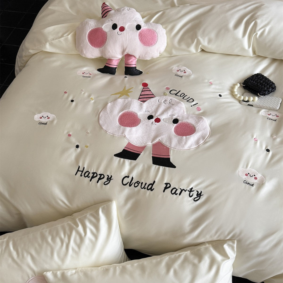 Luxus Satin Bestickte Cartoon Wolke Bettbezug Set