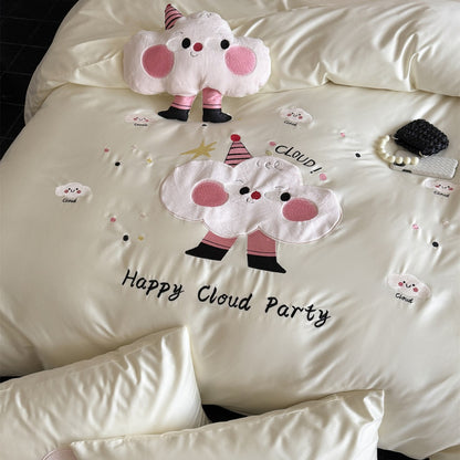 Luxus Satin Bestickte Cartoon Wolke Bettbezug Set