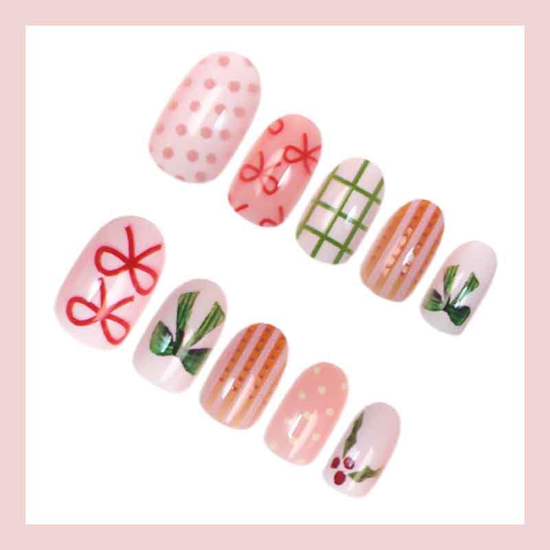 Kunstnagelset mit festlichen Schleifen- und Weihnachtsmotiven Brehn