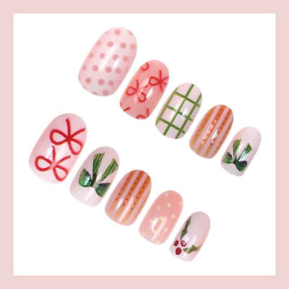 Kunstnagelset mit festlichen Schleifen- und Weihnachtsmotiven Brehn