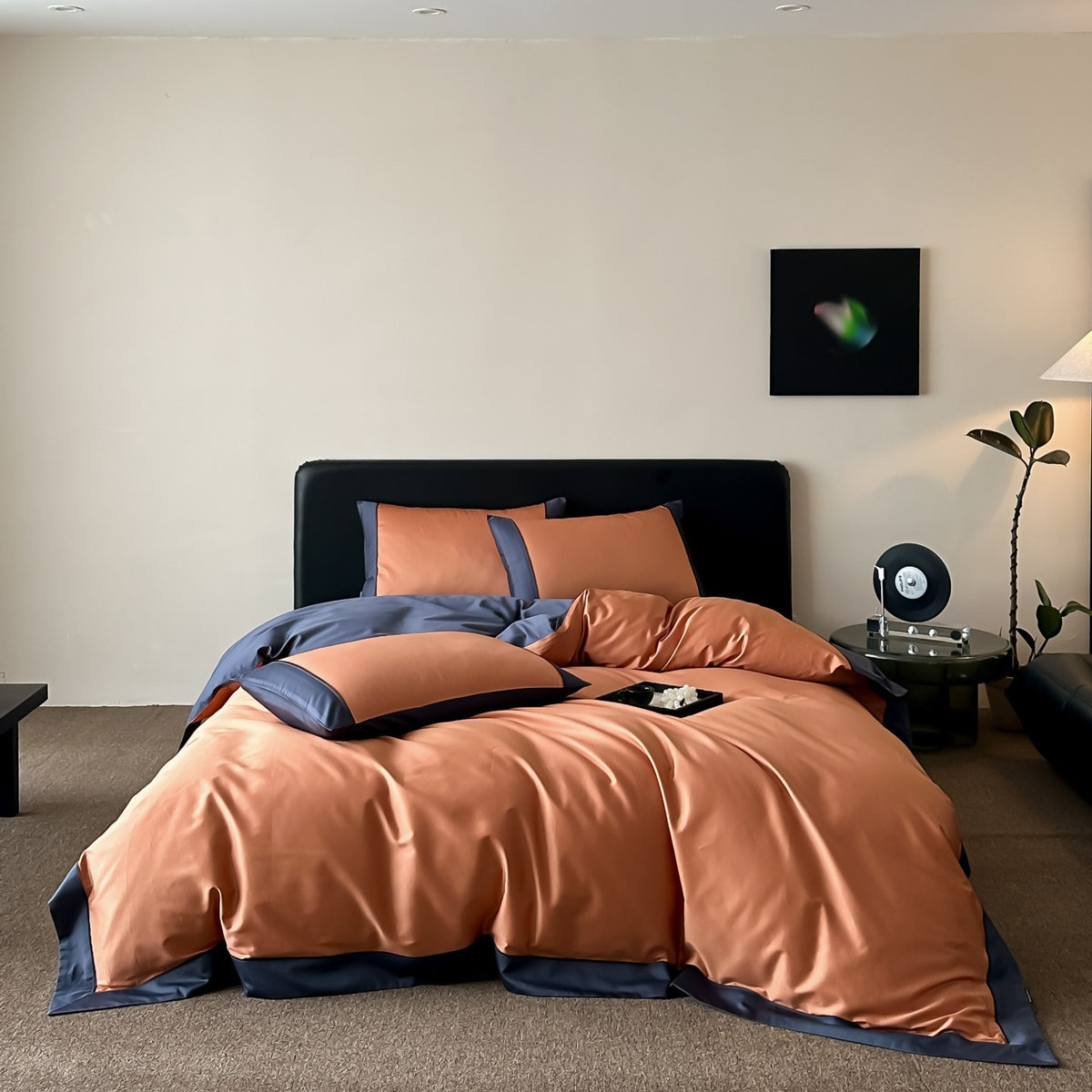 Premium-Baumwollsatin-Bettwäsche-Set mit feiner Kontrastpaspel und Hotelverschluss
