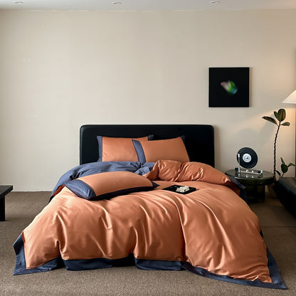Premium-Baumwollsatin-Bettwäsche-Set mit feiner Kontrastpaspel und Hotelverschluss