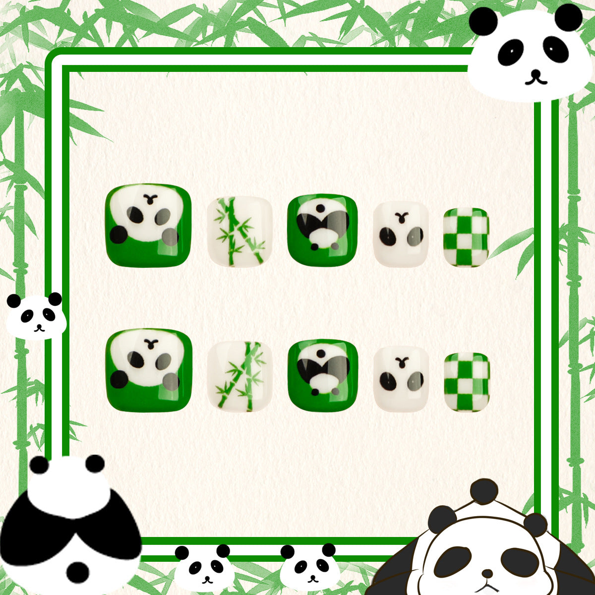 Künstliche Nagelkunst mit Panda-Motiven Brehn