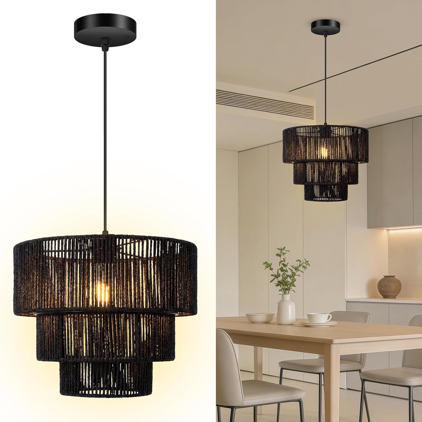 Elegante Hängeleuchte mit Rattan-Details Brehn
