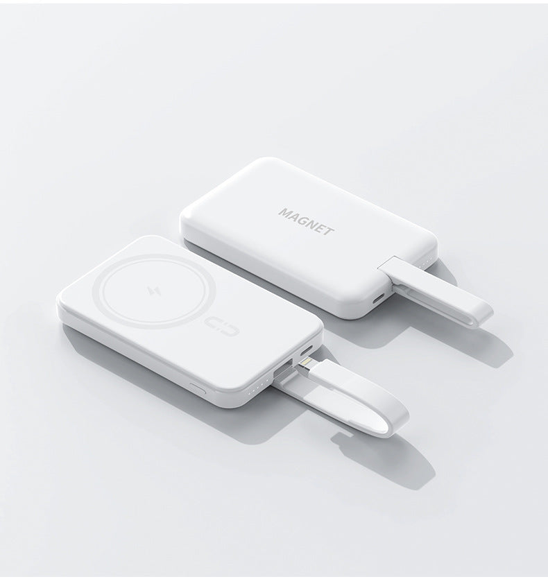 Magnetische Powerbank mit kabelloser Ladefunktion und integriertem Kabelsystem Brehn