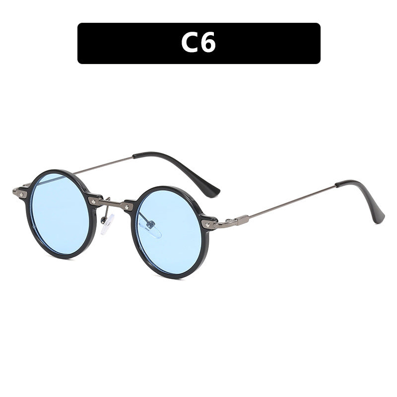Damen runde Sonnenbrille mit modischem Metallrahmen und großen blauen Gläsern Brehn