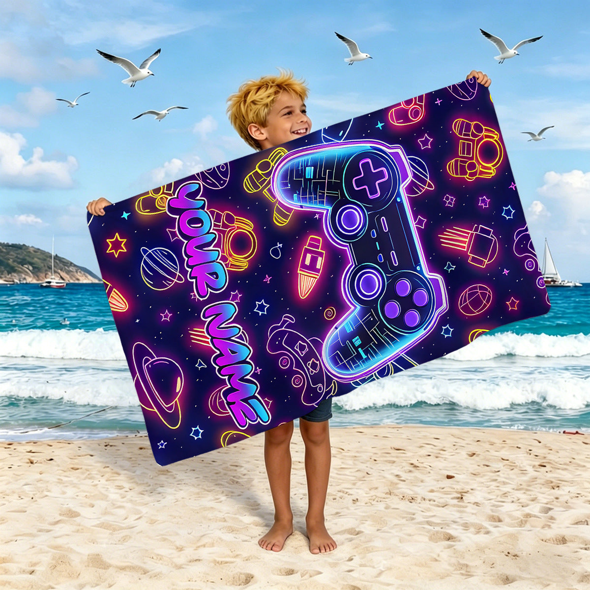 Jungen Strandtuch mit Spielkonsolen-Motiv Brehn