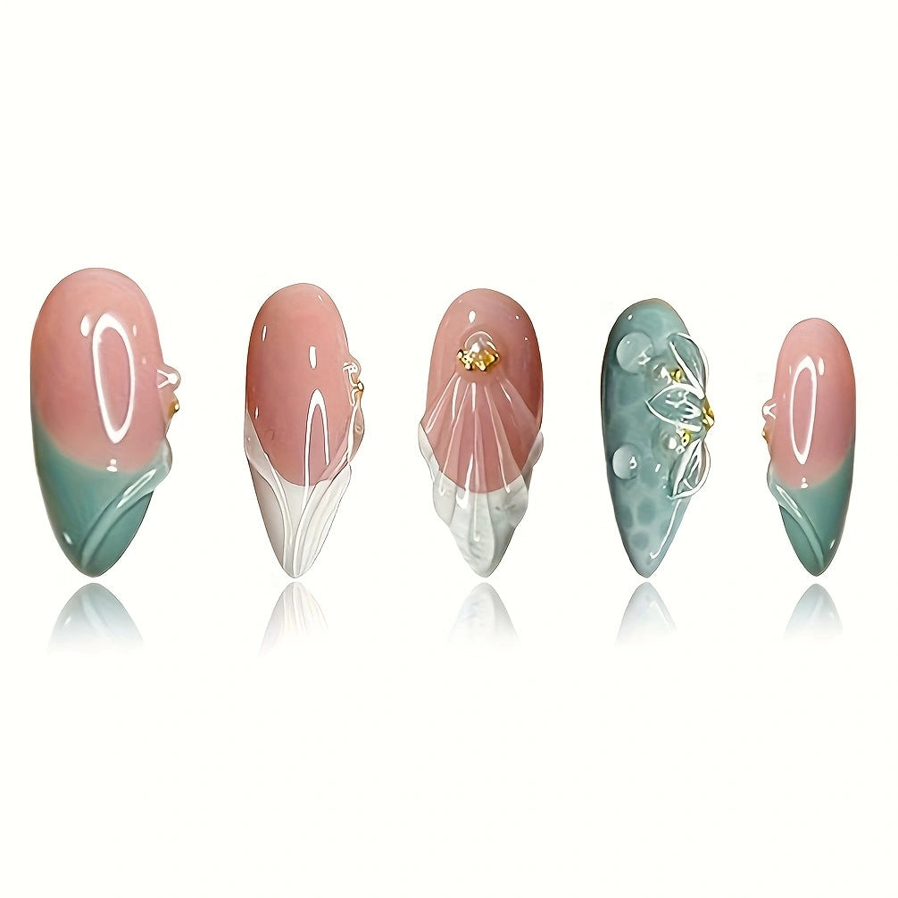 Florale-Verzierte Stiletto Press-On Nägel Brehn 1787368964