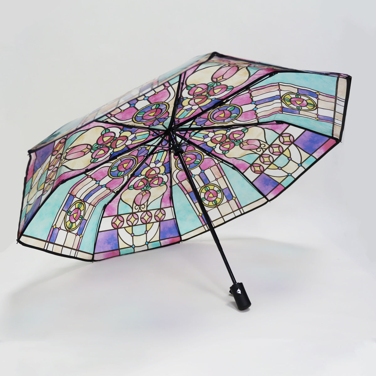 Damen Faltbarer Regenschirm mit kunstvollem Glasfenster-Motiv Brehn