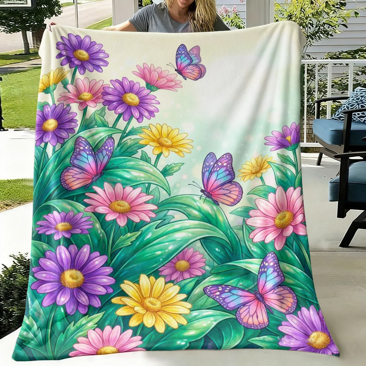 Lebhaftes Blumenmuster-Wurfdecke