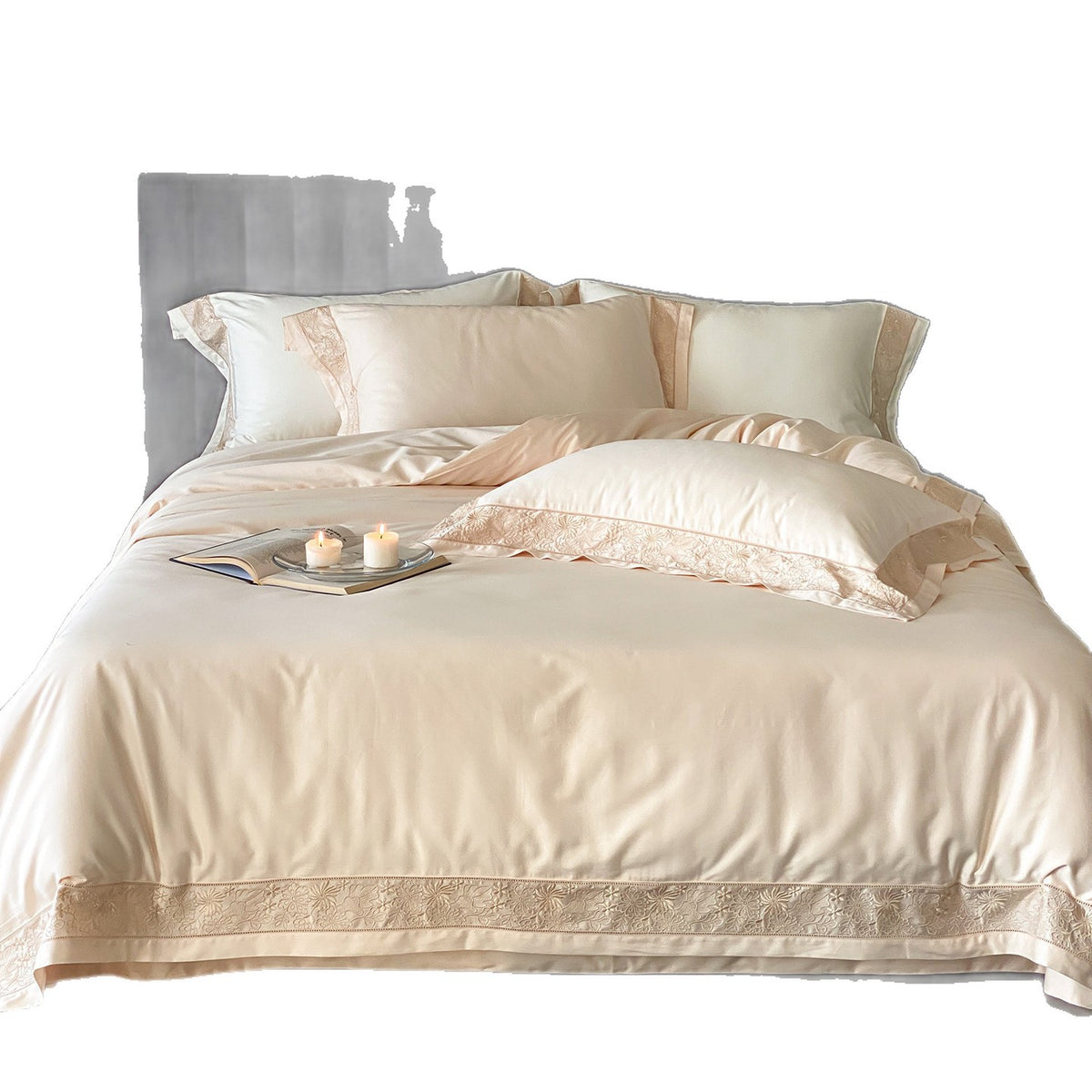 Hotel-Grade Baumwollsatin Bettwäsche Set mit Jacquardrand & Umschlag-Kissenbezügen