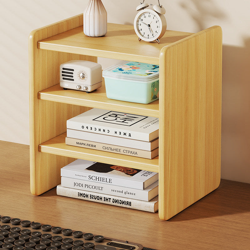 Massivholz-Monitorständer und Schreibtischorganizer mit zweistufigem Regal und Kabelmanagement