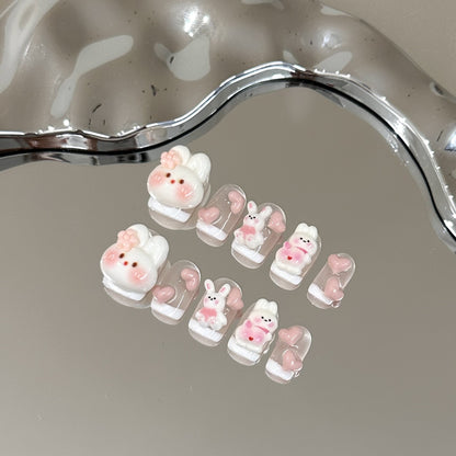 Verspieltes Bunny-Themen Press-On Nagelkunst Set