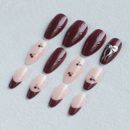 Elegantes Schleifen- und Kirschdesign Nagelkunstset