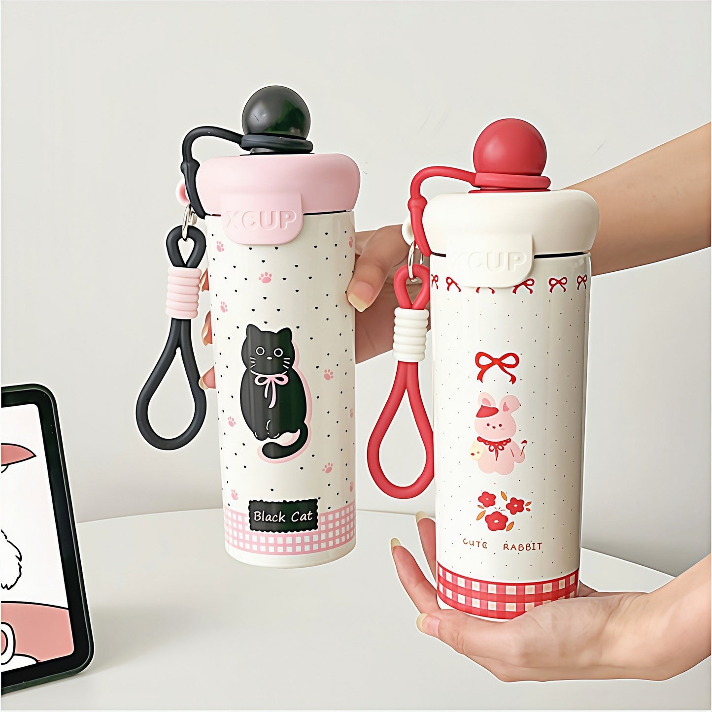 Damen Freizeit-Trinkflasche mit niedlichem Katzenmotiv Brehn