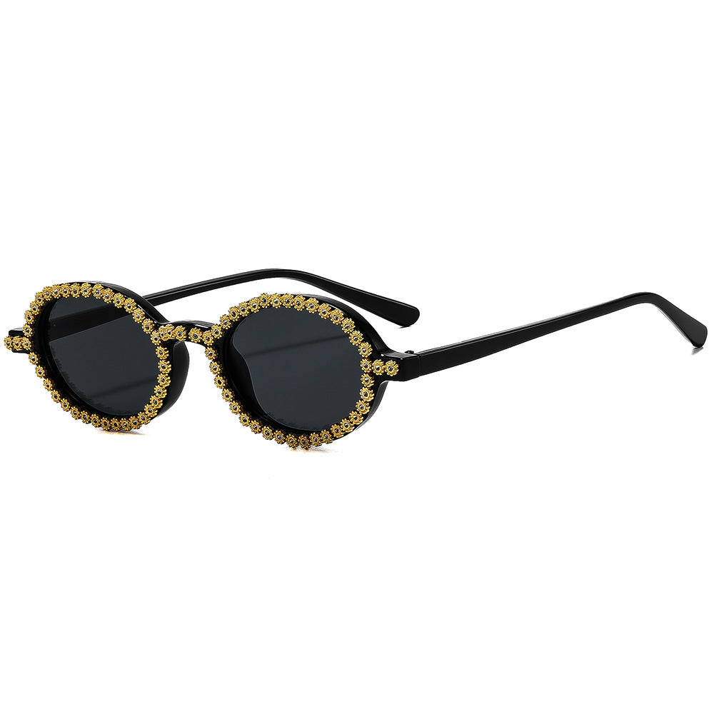 Damen modische Sonnenbrille mit floralem Kristallrahmen Brehn