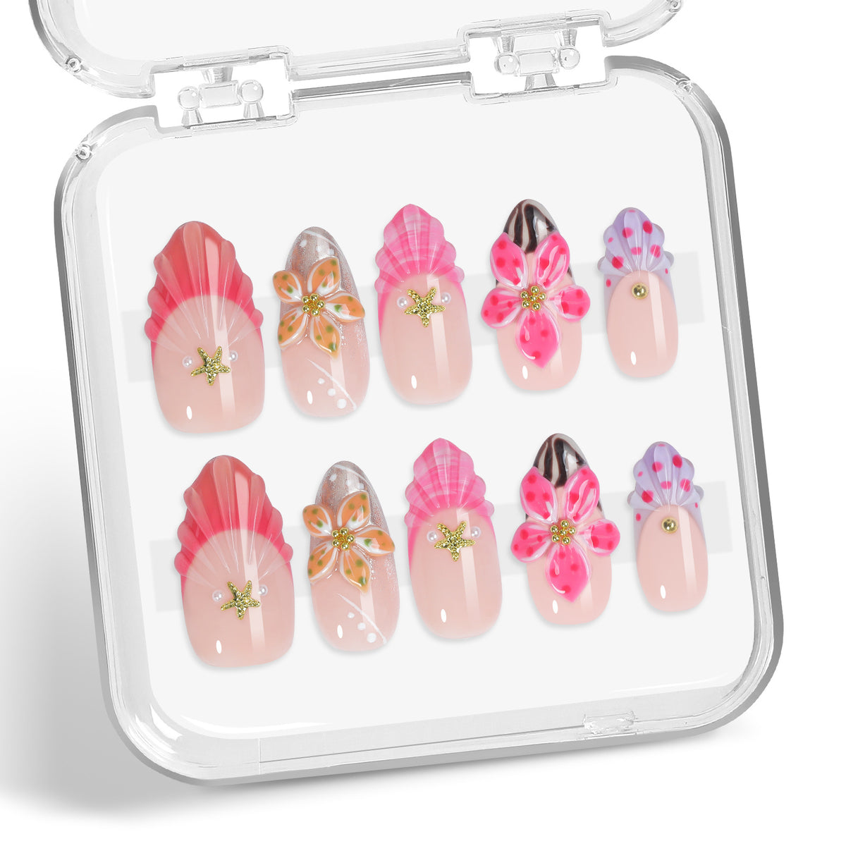 Kreatives Kunstnagelset mit blühenden Blumenelementen Brehn