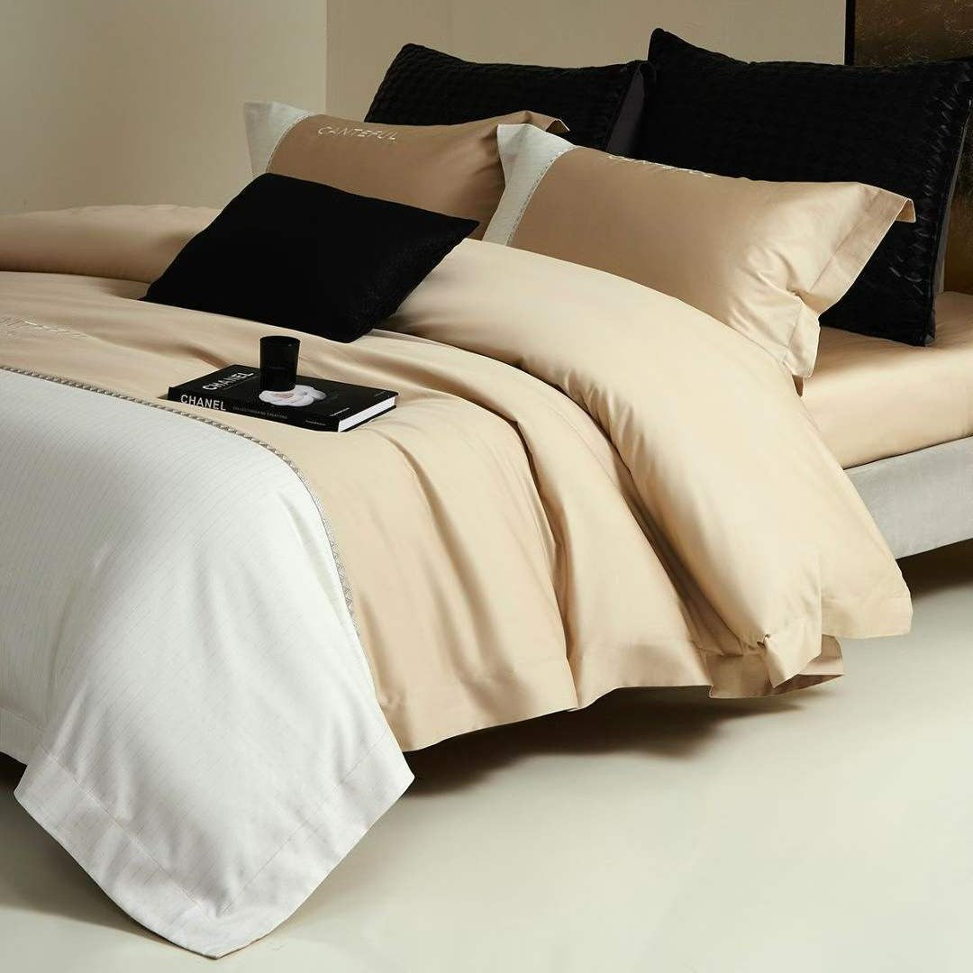 Luxuriöses Satin-Feel Wendebettbezug- und Kissenbezug-Ensemble mit Streifenbettdecke
