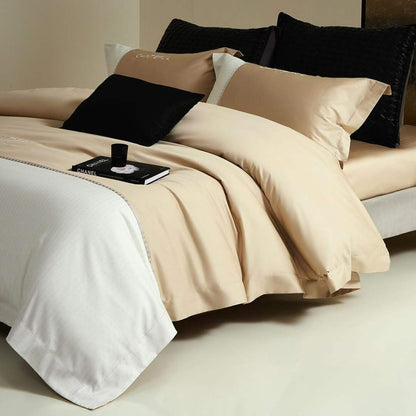 Luxuriöses Satin-Feel Wendebettbezug- und Kissenbezug-Ensemble mit Streifenbettdecke