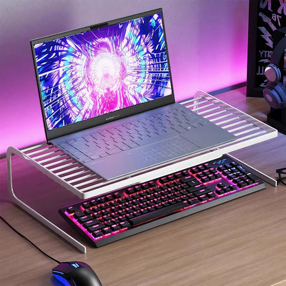 Zwei Ebenen verstellbarer Metall-Laptop- und Monitorständer mit belüfteten Lamellenregalen