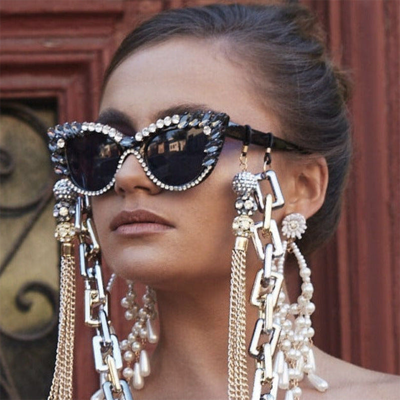 Damen extravagante Cat-Eye Sonnenbrille mit funkelndem Strassbesatz Brehn