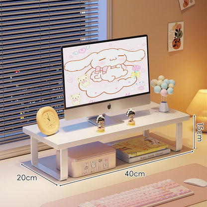 Erhöhter Monitorständer mit Holz-Optik-Oberfläche, Metallrahmen und Unterregal-Stauraum