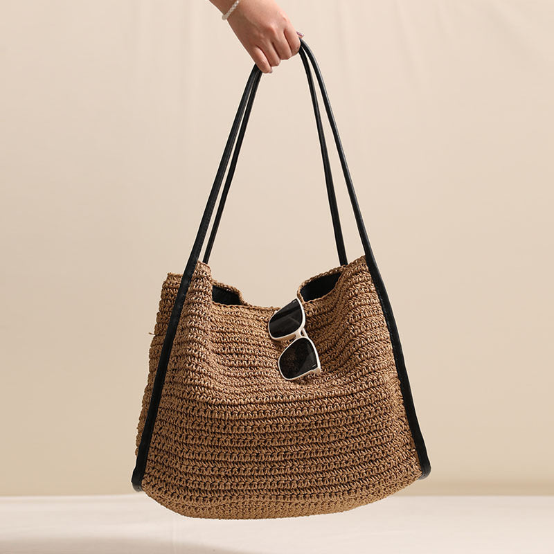 Damen praktische Handtasche aus geflochtenem Naturmaterial mit komfortablem Schulterriemen Brehn