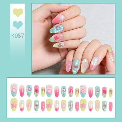 Kunstnagelset mit buntem Blumen- und Strandmotiv Brehn