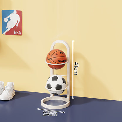 Vertikaler Sportball-Lagerregal mit vier Körben und schlankem Metallrahmen