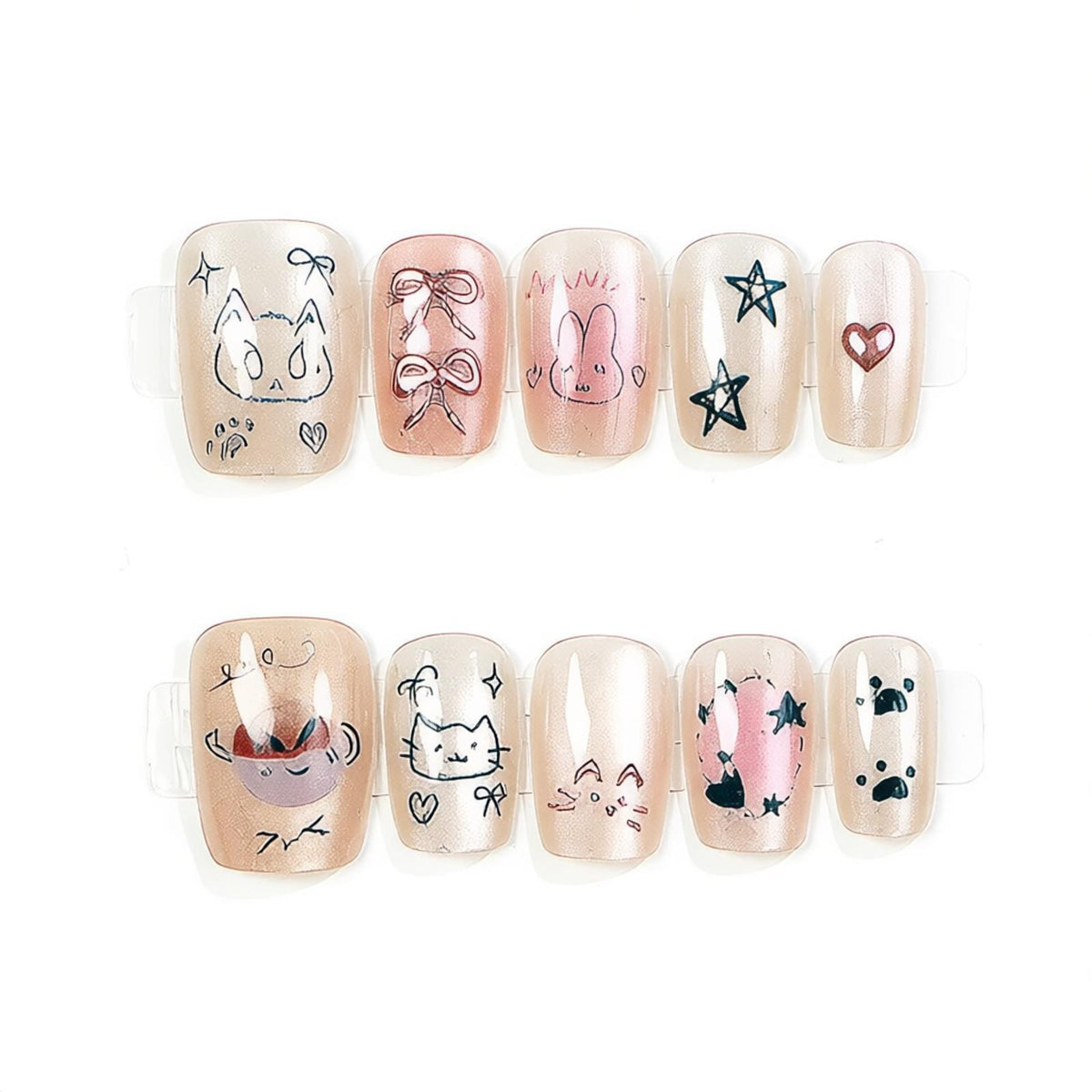 Verspielte Charakter Press-On Nail Art Brehn