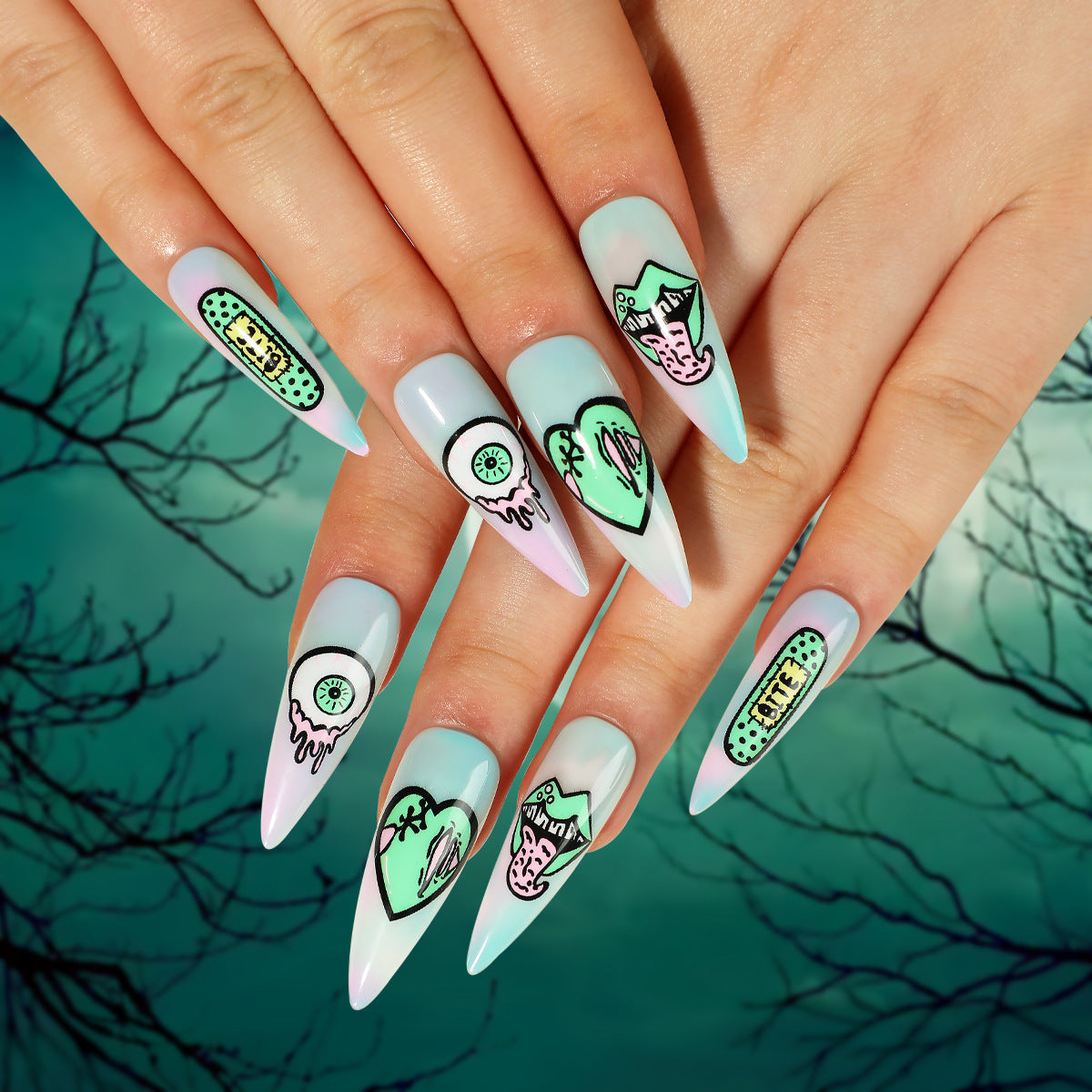 Kunstvolle Nagelverlängerungen mit kreativen Augen-Design Brehn