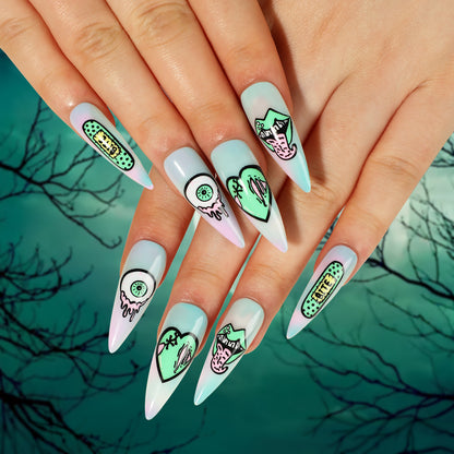Kunstvolle Nagelverlängerungen mit kreativen Augen-Design Brehn