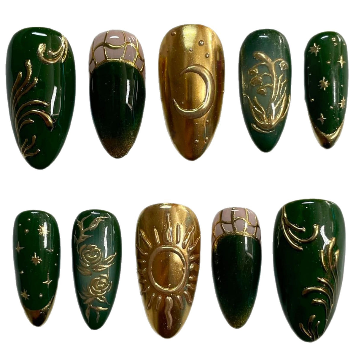 Künstlerisches Press-On Nagelkunstset mit himmlischen und floralen Designs Brehn
