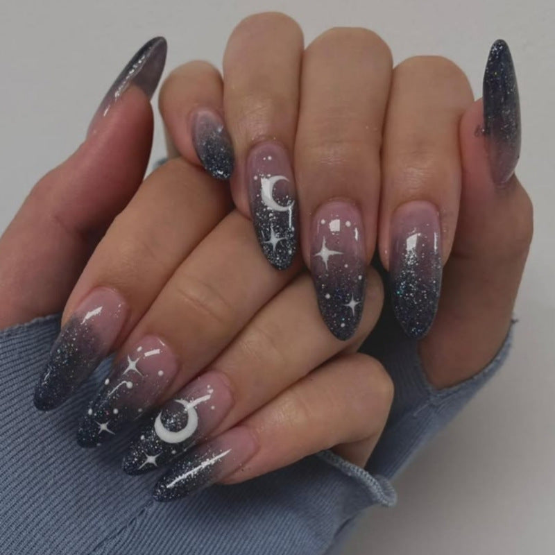 Künstlerisches Ombre Press-On Nagelset mit himmlischem Design Brehn
