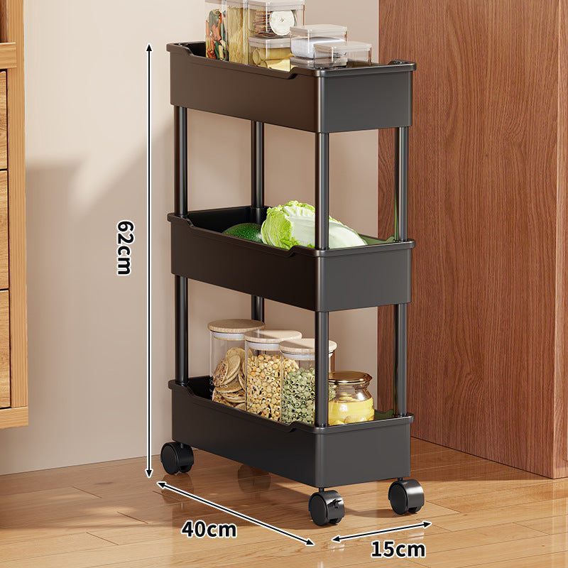 Slim Vertikaler Rollender Küchenlagerschrank mit tiefen Tablettregalen und verriegelbaren Rollen