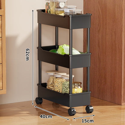 Slim Vertikaler Rollender Küchenlagerschrank mit tiefen Tablettregalen und verriegelbaren Rollen