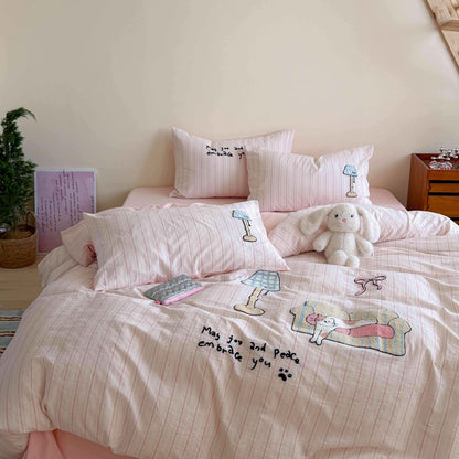 Bestickte Baumwoll-Bettdeckenbezug-Sets mit niedlichem Bären-Patchwork