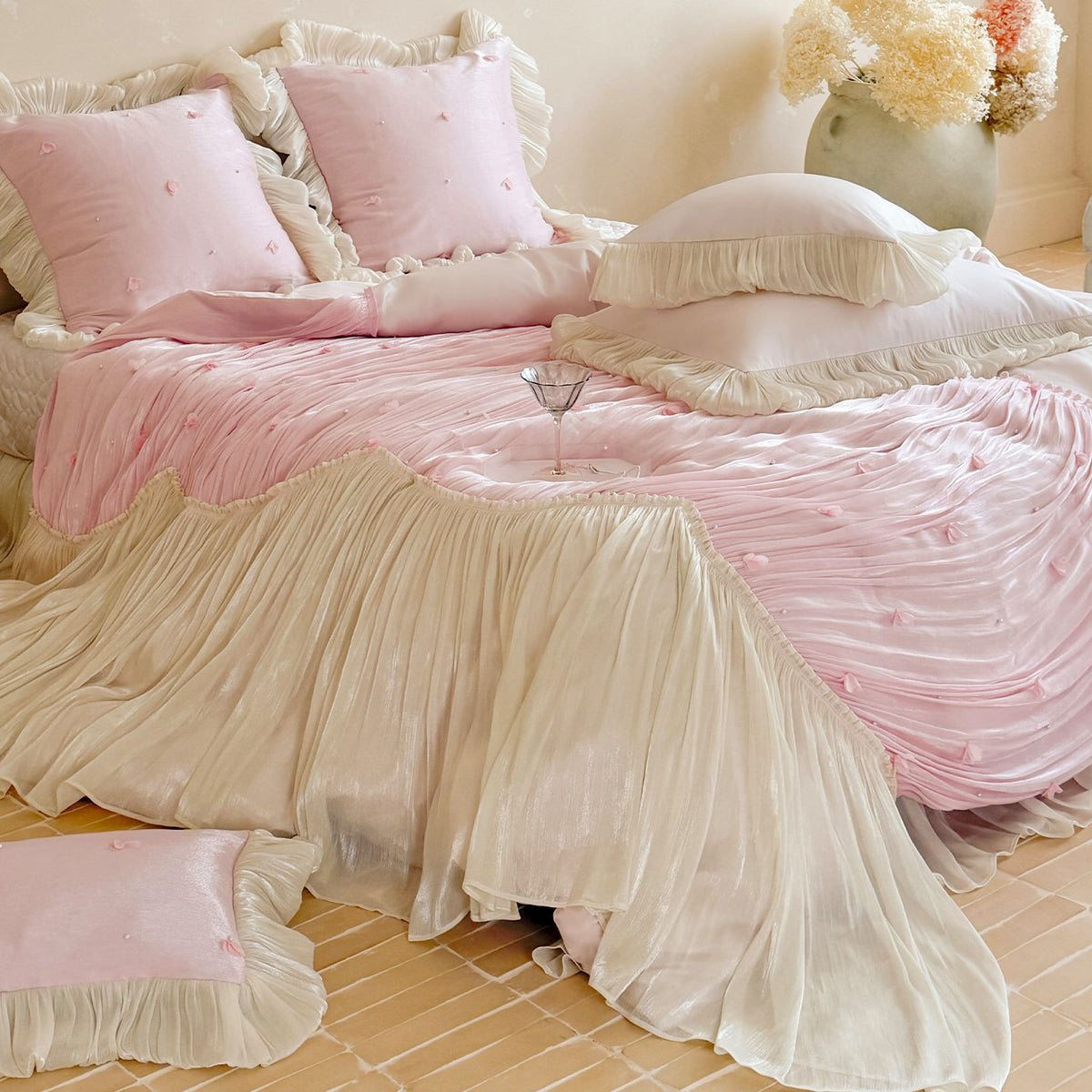 Gefaltetes Rüschenschal Chiffon Bettbezug-Set