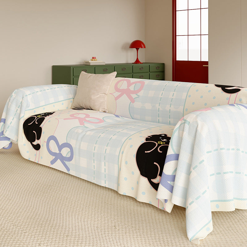 Reversible Stretch Sofa Slipcover with Pastel Cartoon Patchwork Texture