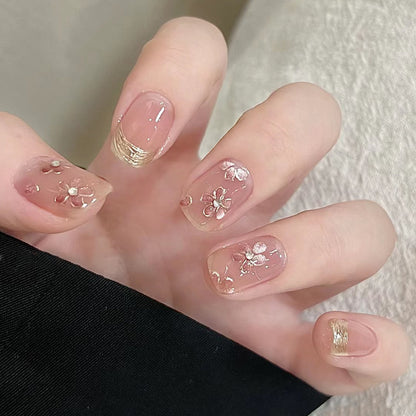 Blumenverzierte Press-On Nagelset