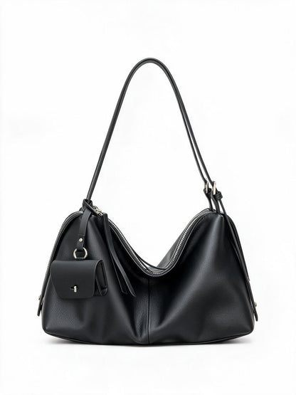 Lässige genarbte Hobo Schultertasche mit Reißverschluss oben und abnehmbarem Mini-Pouch