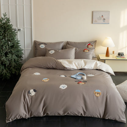 Bestickte Baumwollsatin Wendebettwäsche mit verspielter Patches Applikation