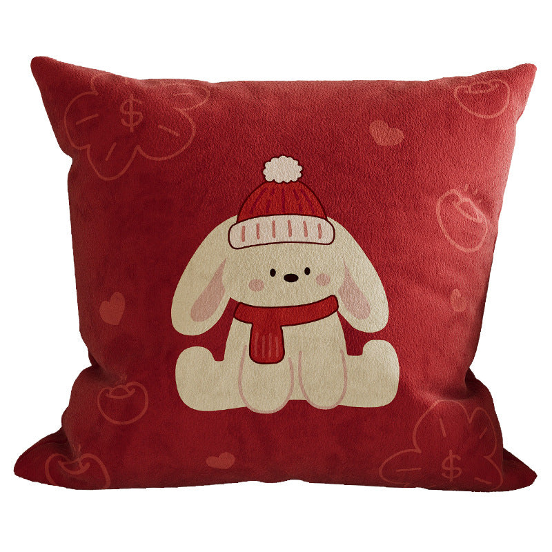 Square Cotton-Linen Throw Pillow Cover with Checkered Grid and Speech-Bubble Heart Graphics
